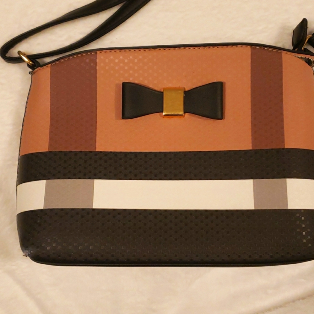 Black, Tan, and White crossbody bag